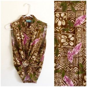 Vintage Tropical Hawaiian Button Up Top M/L